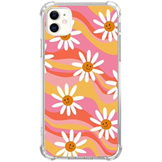 Fisgerod Wave Daisies Phone Case Cover for iPhone 11, Color Waves and Retro