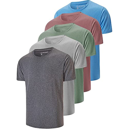 5 Pack: Men's Active Dry-Fit T-Shirt, Athletic Running Gym Workout Short Sleeve - American Smart