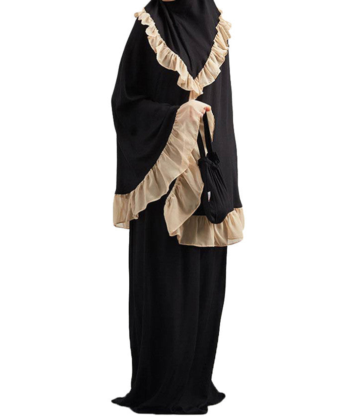 Muslim Kids Ramadan Girls Long Sleeve Dress Hijab Abaya Robe Arab Dubai Children