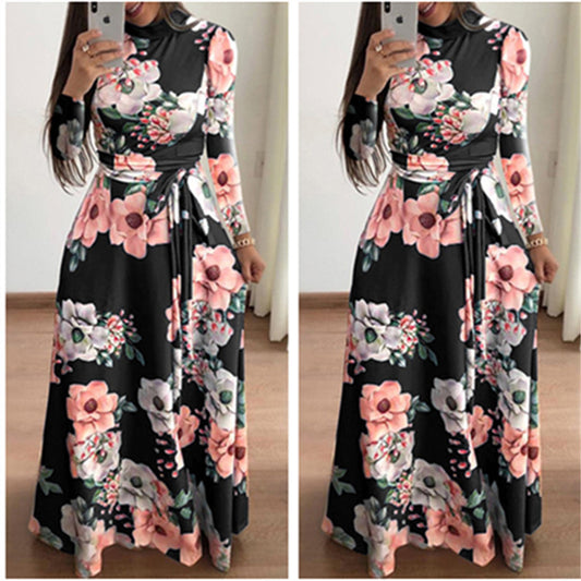 Color: 176 Long Black Sleeves, Size: S - Printed bandage dress