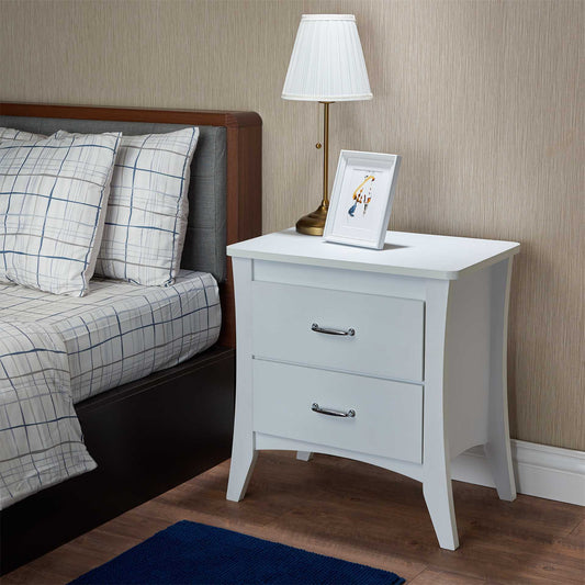 White Wooden 2 Drawer Nightstand