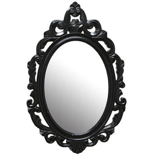 Vintage Style Black Glossy Baroque Oval Glass Wall Mirror