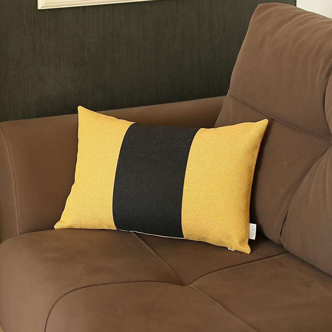 Yellow and Black Midsection Lumbar Throw Pillow