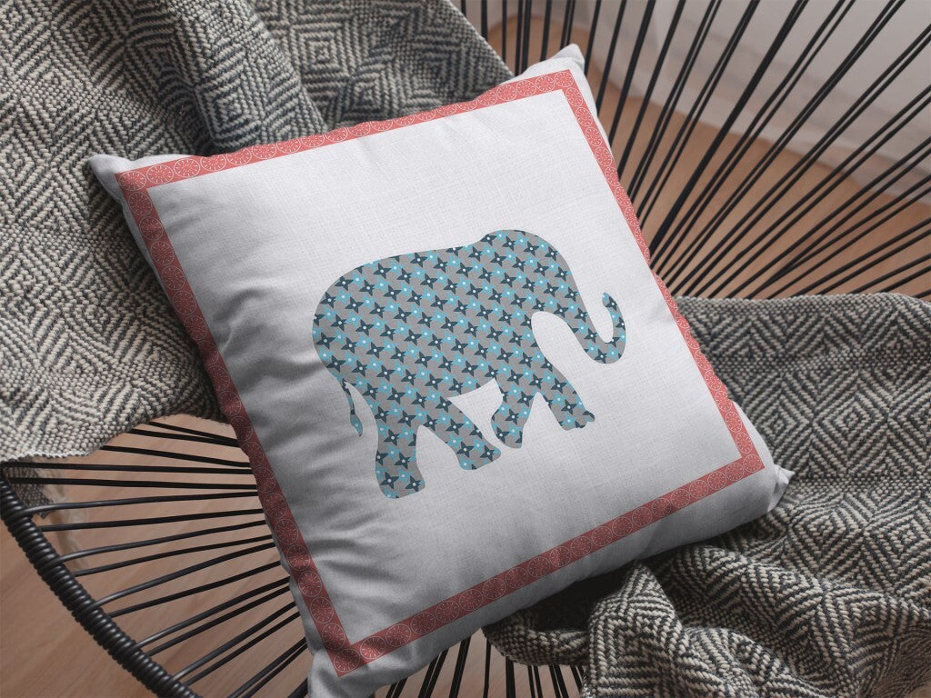 26" Blue Pink Elephant Indoor Outdoor Throw Pillow
