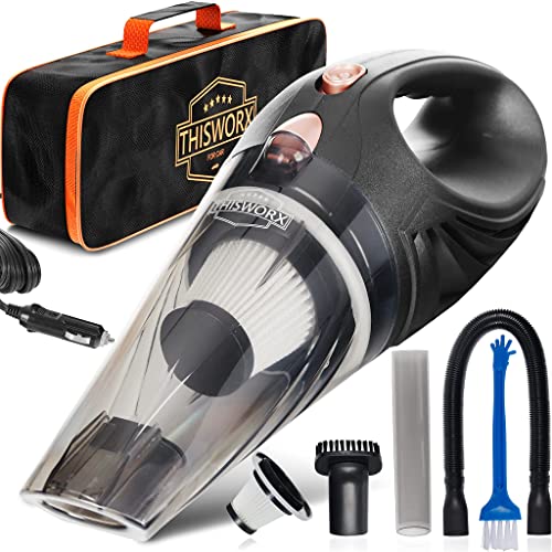 ThisWorx Car Vacuum Cleaner - Car Accessories - Small 12V High Power Handheld Portable Car Vacuum w/Attachments, 16 Ft Cord & Bag - Detailing Kit Essentials for Travel, RV Camper - American Smart