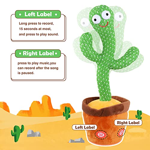 Kids Dancing Talking Cactus Toys for Baby Boys and Girls, Talking Sunny Cactus Toy Electronic Plush Toy Singing, Record & Repeating What You Say with 120 English Songs and LED Lighting for Home Decor - American Smart