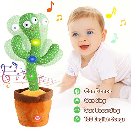 Kids Dancing Talking Cactus Toys for Baby Boys and Girls, Talking Sunny Cactus Toy Electronic Plush Toy Singing, Record & Repeating What You Say with 120 English Songs and LED Lighting for Home Decor - American Smart
