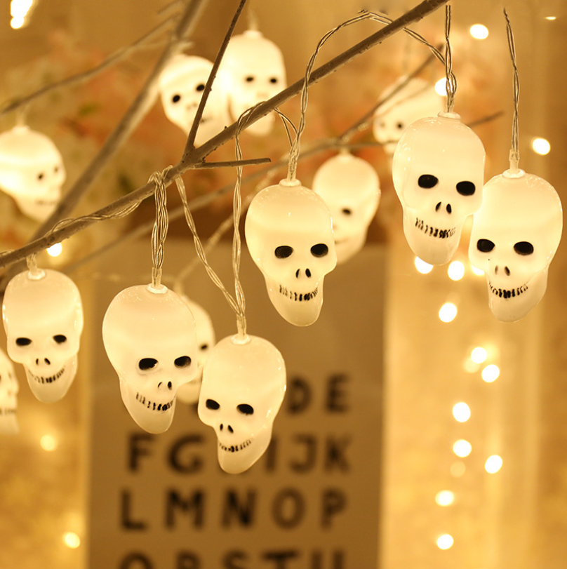 style: 1.5 m 10 light battery - Halloween Decorations Light String Led Skeleton Lamp String Battery-powered Skull Bulb String Lights Patty Decor Light