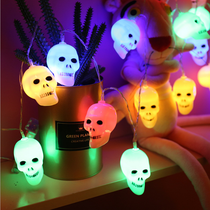 style: 1.5 m 10 light battery - Halloween Decorations Light String Led Skeleton Lamp String Battery-powered Skull Bulb String Lights Patty Decor Light