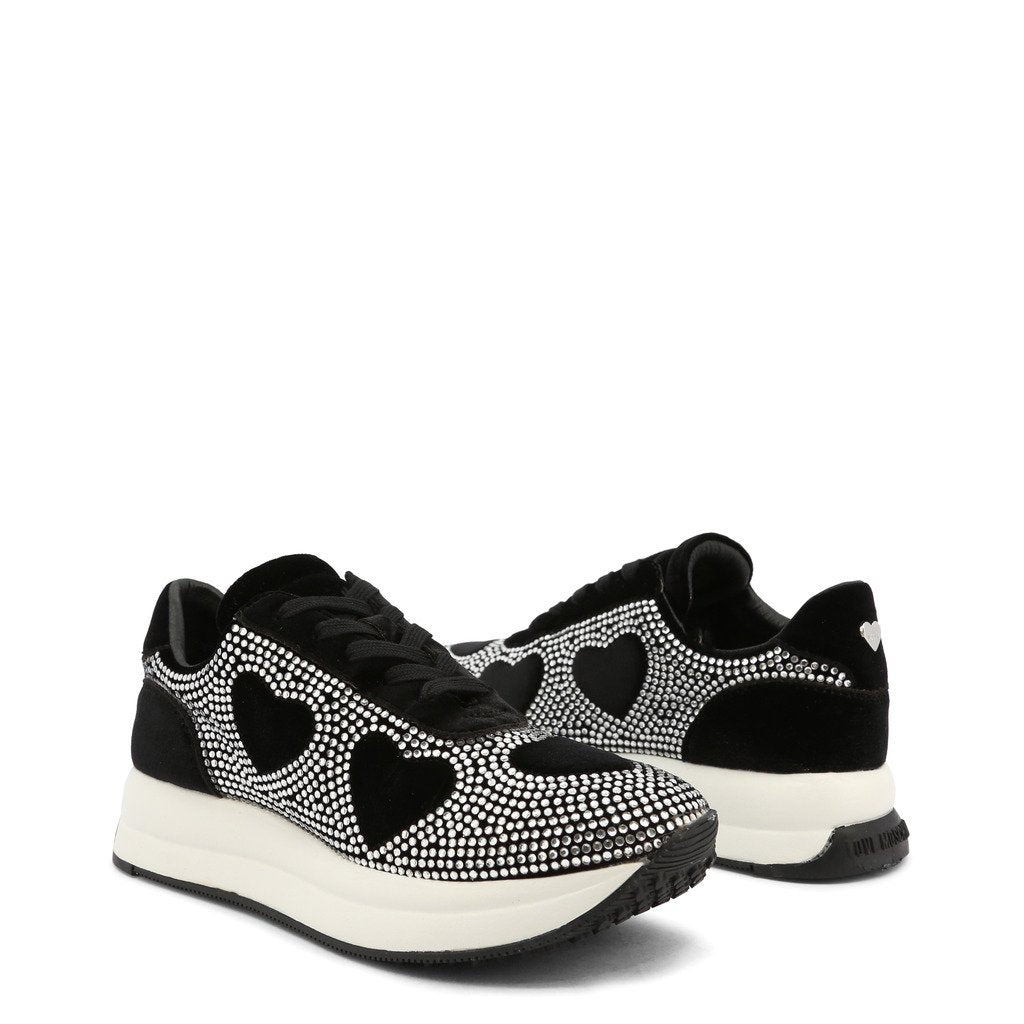 Rhinestone Heart Sneakers - Black - American Smart