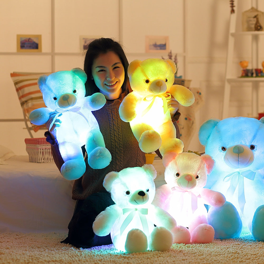 50cm Creative Light Up LED Teddy Bear Stuffed Animals Plush Toy Colorful Glowing   Christmas Gift for Kids Pillow