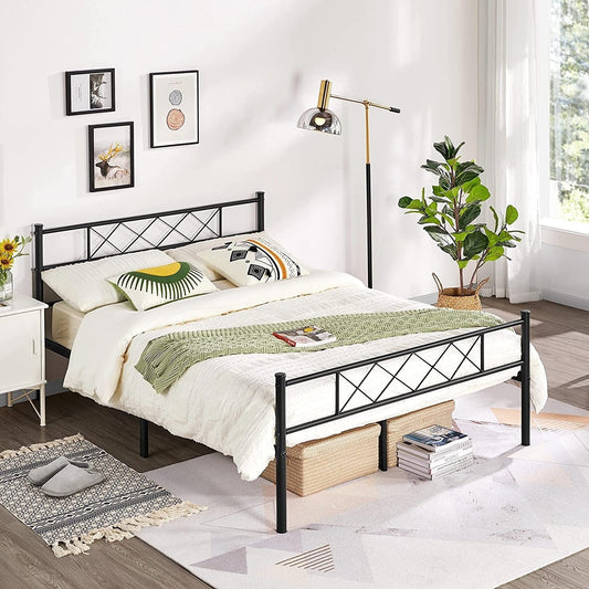 Queen Size Traditional Powder Coated Slatted Metal Platform Bed