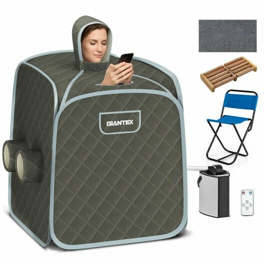 800W 2 Person Portable Steam Sauna Tent SPA with Hat Side Holes 3L Steamer-Gray - Color: Gray - American Smart