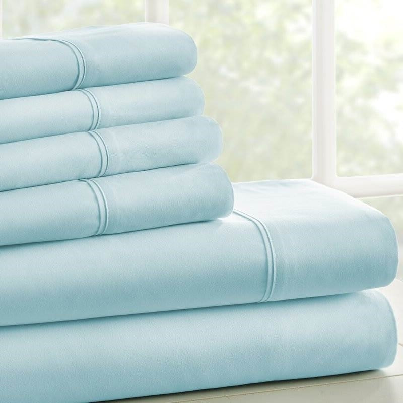 King Size Aqua 6 Piece Wrinkle Resistant Microfiber Polyester Sheet Set