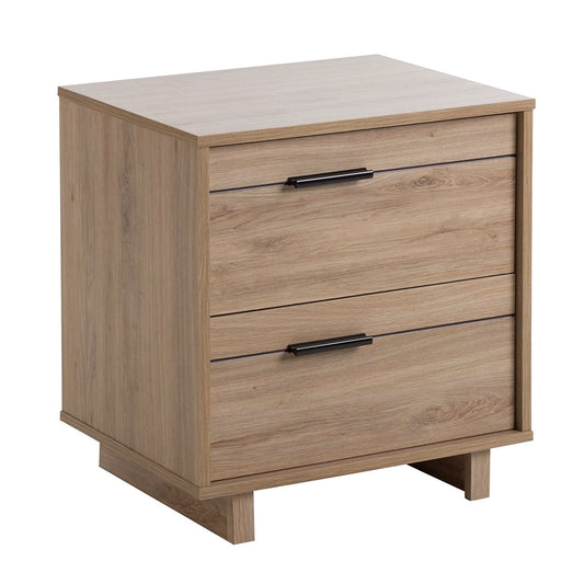 Modern 2-Drawer End Table Nightstand in Light Oak Wood Finish