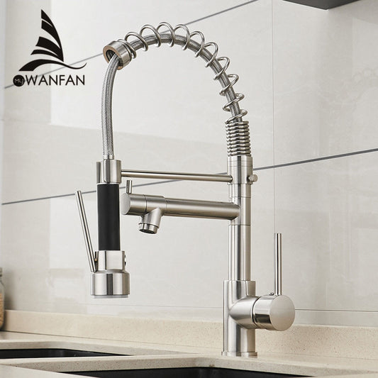 Spring Style Kitchen Faucet Brushed Nickel Faucet Pull Out Torneira All Around Rotate Swivel Water Outlet Mixer Tap 866026