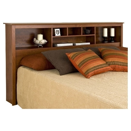 King size Bookcase Headboard  Book Shelf in Dark Cherry Wood Finish