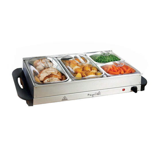 MegaChef Buffet Server & Food Warmer With 4 Removable Sectional Trays , Heated Warming Tray and Removable Tray Frame