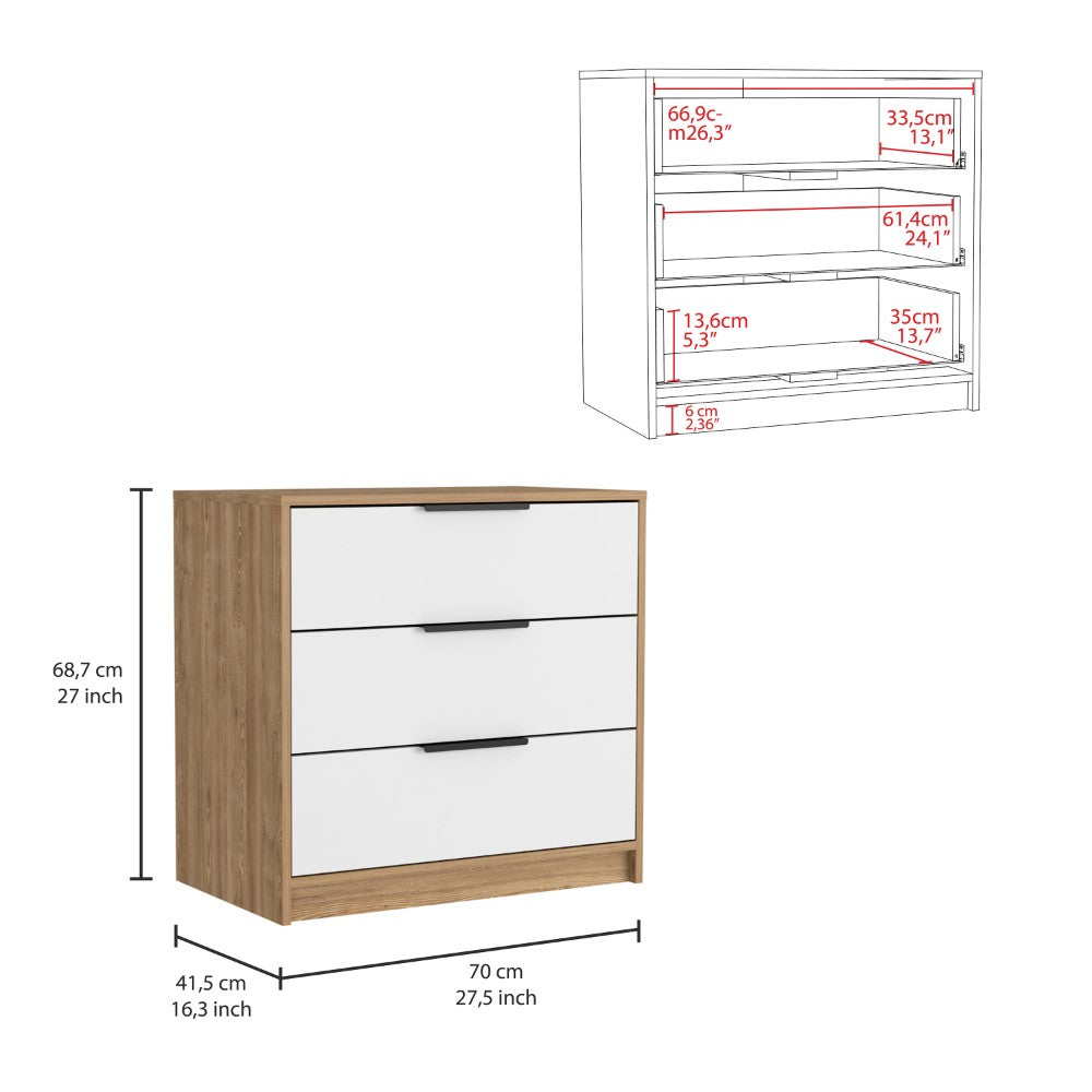 3 Drawers Dresser Maryland, Superior Top, Smokey Oak / White Finish-6