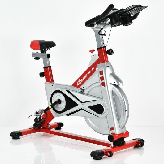 Stationary Silent Belt Adjustable Exercise Bike with Phone Holder and Electronic Display-Red - Color: Red - American Smart