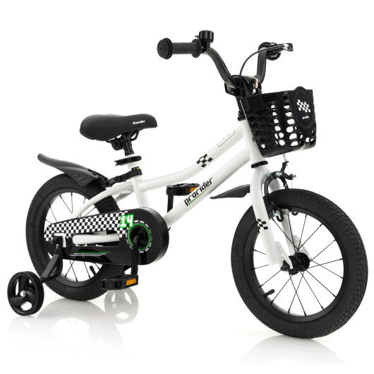 Kid's Bike with 2 Training Wheels for 3-5 Years Old-White - Color: White