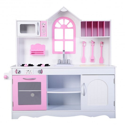 Wood Toy Kitchen Kids Cooking Pretend Play Set