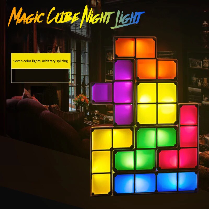 Novelty Lighting DIY Tetris Puzzle 3D LED Night Light Toy Brick Stackable Lamp Constructible Block Desk Lamp Children Kids Gift