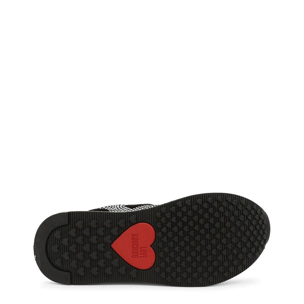 Rhinestone Heart Sneakers - Black - American Smart