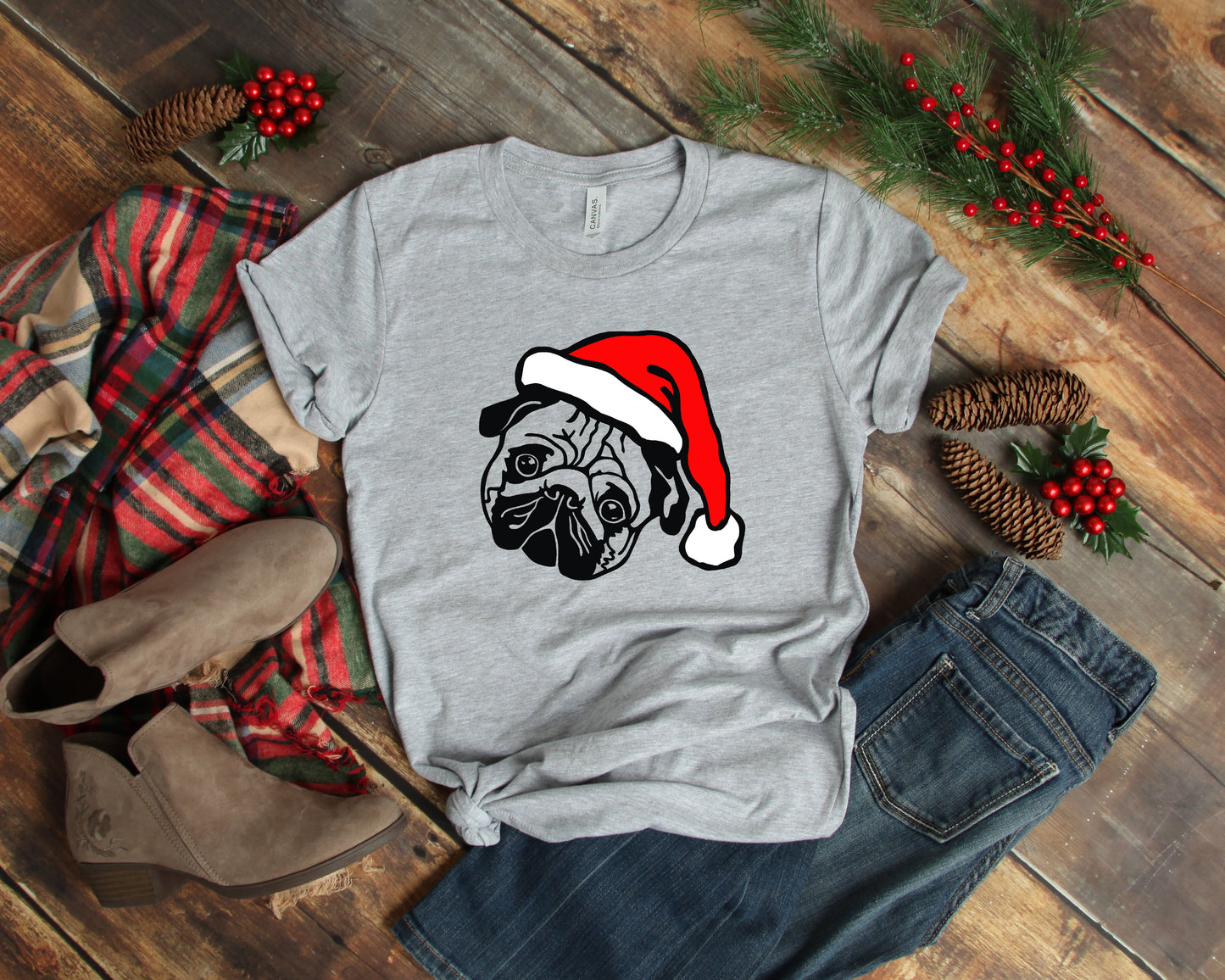 Santa Pug Shirt, Pug Christmas Shirt, Dog Lover Shirt - American Smart