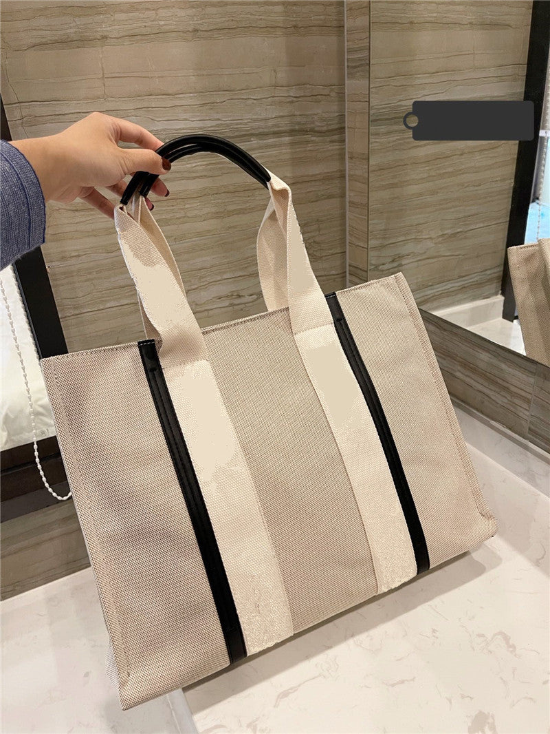 Shipping from: China,Options: black,Color: Cream - European American Fashion Canvas Shopping Bag Women Large Capacity Handbag 45cm Mother And Baby Storage Bags - Pack of [20]