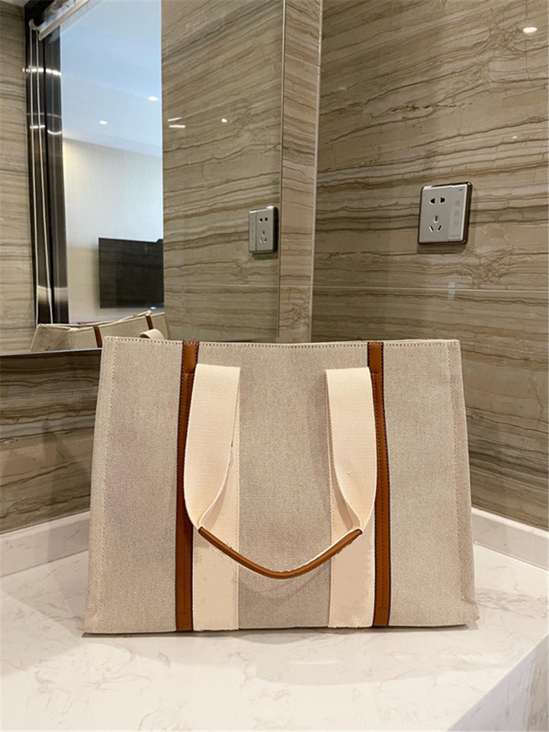 Shipping from: China,Options: black,Color: Cream - European American Fashion Canvas Shopping Bag Women Large Capacity Handbag 45cm Mother And Baby Storage Bags - Pack of [20]